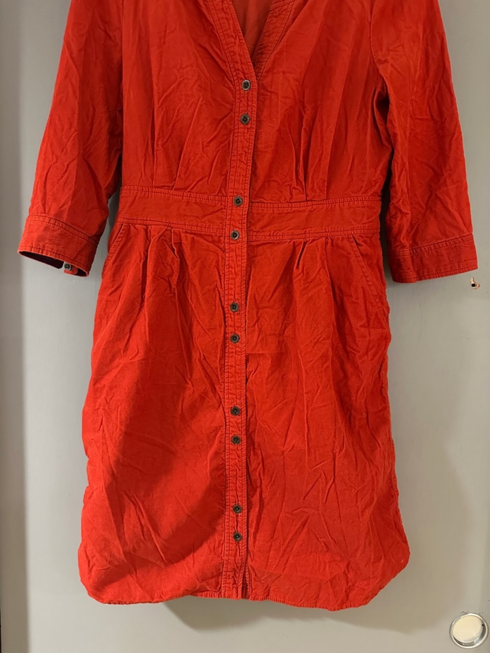 Anthropologie Maeve Anaheim Corduroy Shirt Dress Red Orange Button Front - Picture 5 of 8